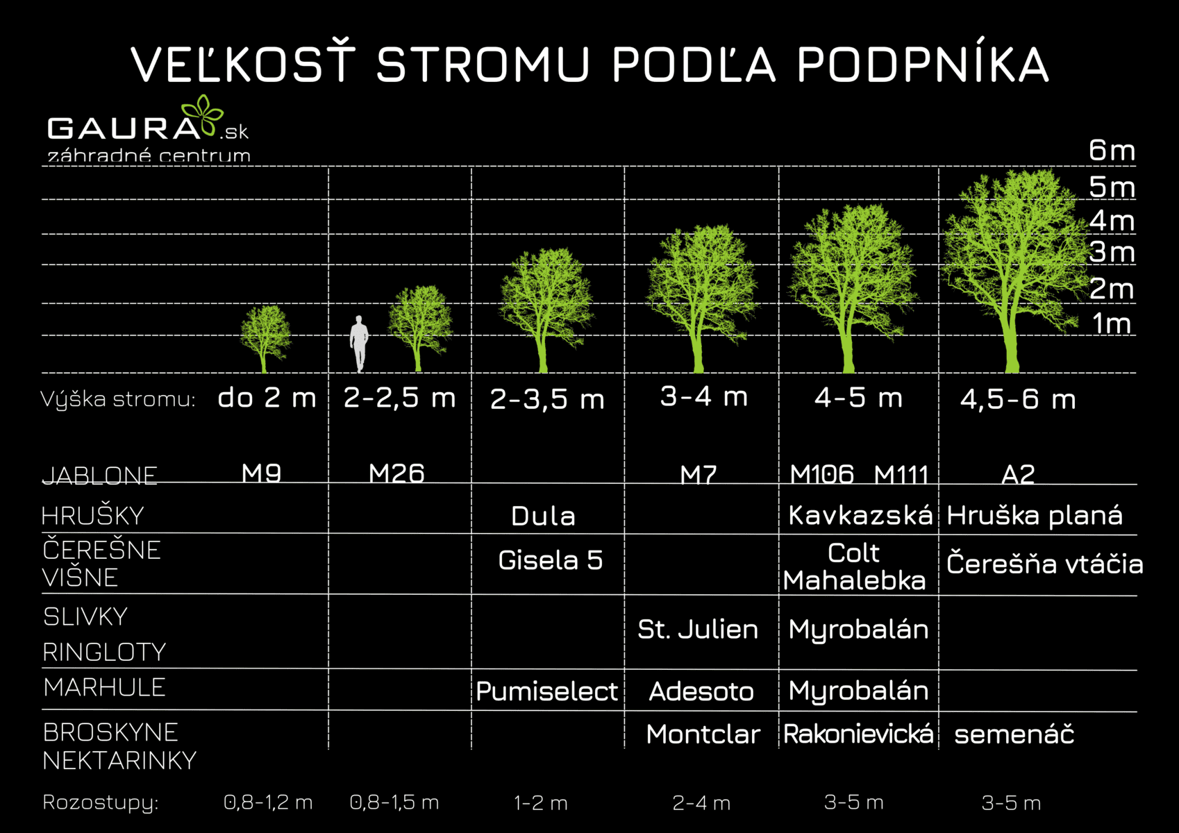 Zoznam ovocných stromov - JAR 2026 2 - Gaura Zahradné centrum Trečín Tabulka podpikov - Gaura Zahradné centrum Trečín